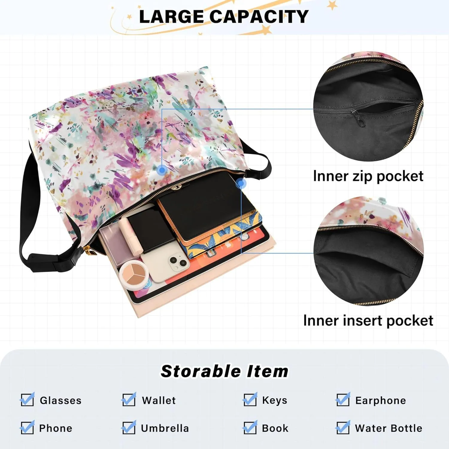 Floral Watercolor Leaf Leather Shoulder Purse Hobo Large Crossbody Bag Premium Leaf Print Designer Hobo Bag
