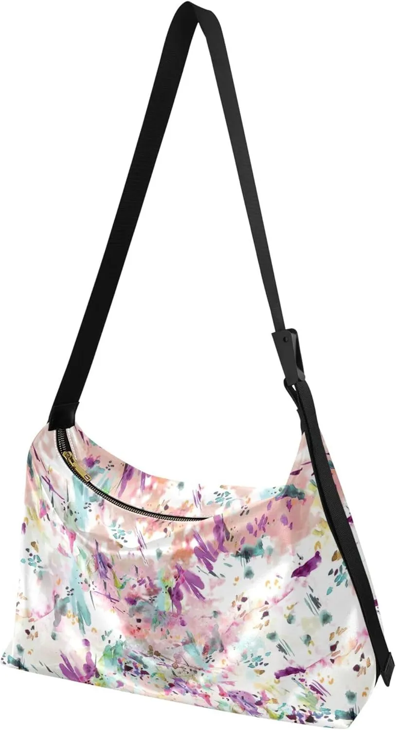 Floral Watercolor Leaf Leather Shoulder Purse Hobo Large Crossbody Bag Premium Leaf Print Designer Hobo Bag