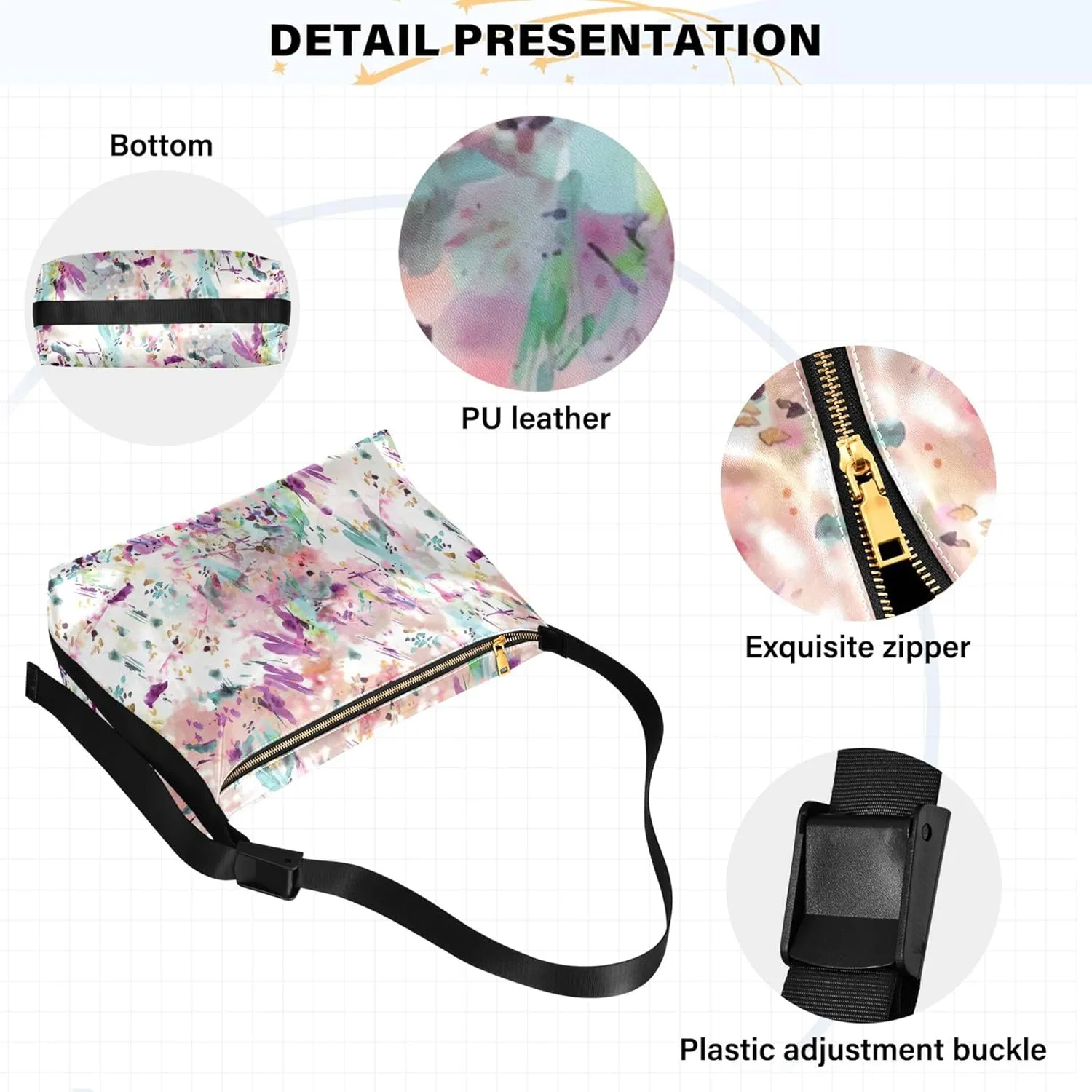 Floral Watercolor Leaf Leather Shoulder Purse Hobo Large Crossbody Bag Premium Leaf Print Designer Hobo Bag