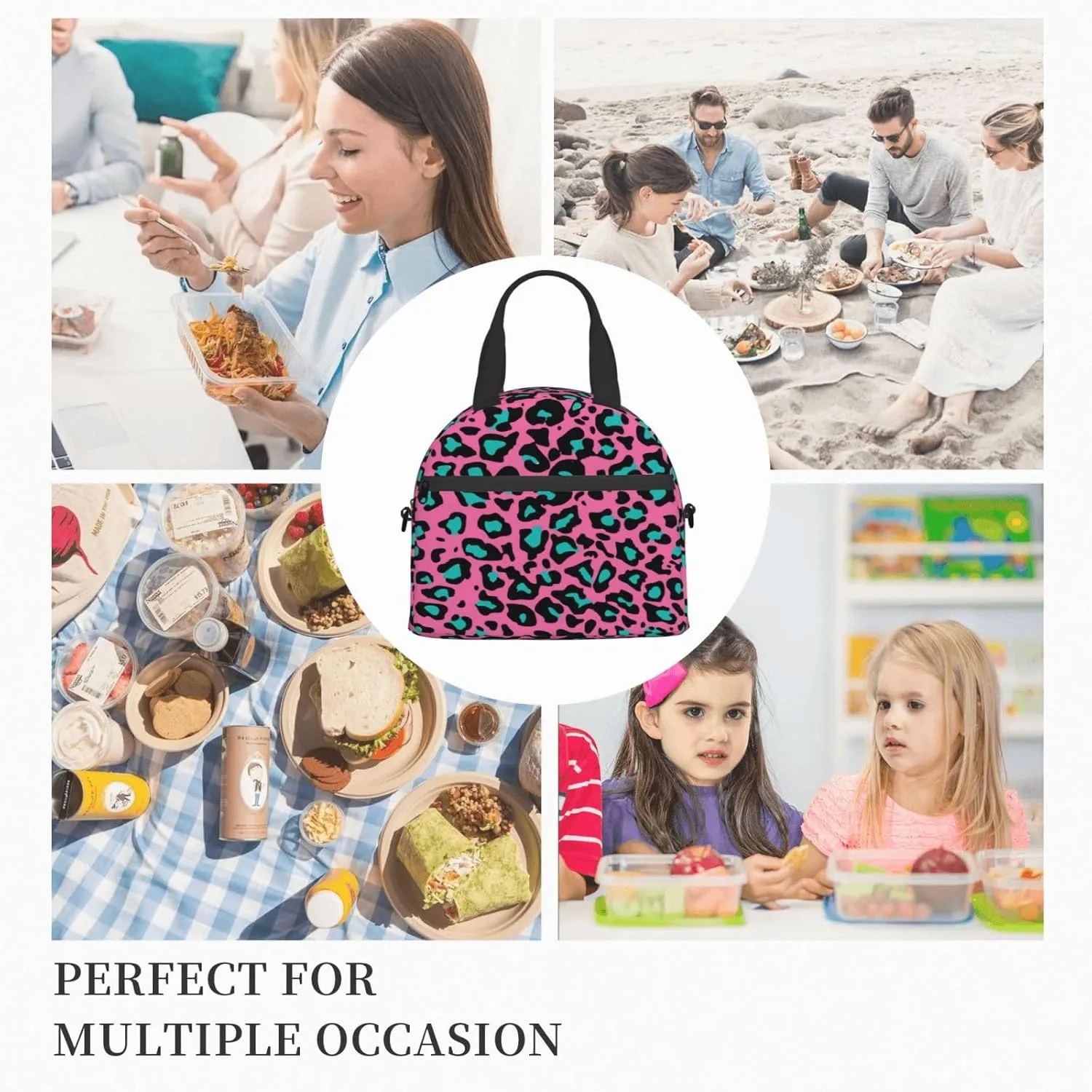 Floral,Insulated Lunch Bag for Women/Men,Floral Ornate Pattern Cultural,Reusable Leakproof Cooler Tote Bag Organizer with Adjustable Shoulder Strap for Adult,Orange Blue