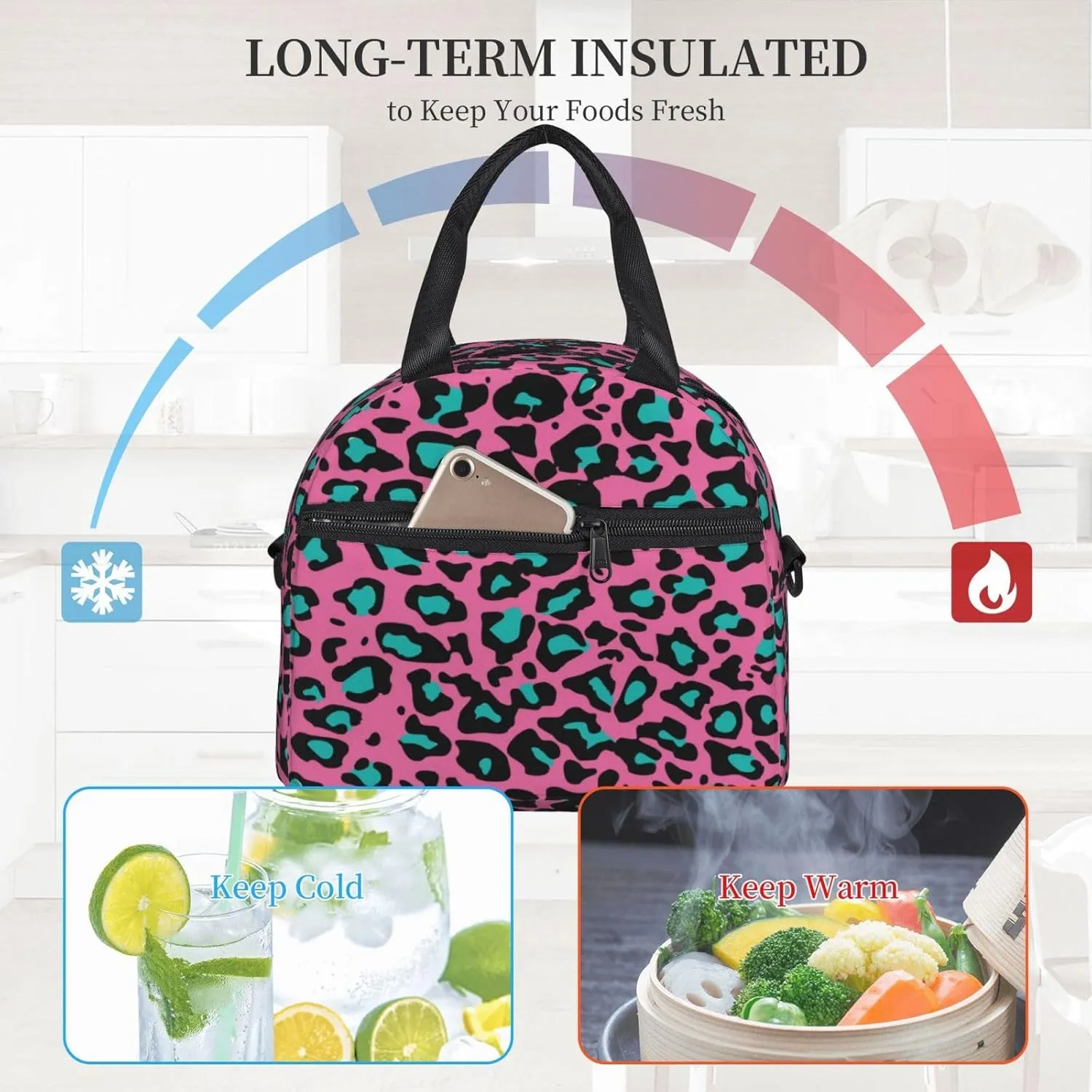 Floral,Insulated Lunch Bag for Women/Men,Floral Ornate Pattern Cultural,Reusable Leakproof Cooler Tote Bag Organizer with Adjustable Shoulder Strap for Adult,Orange Blue