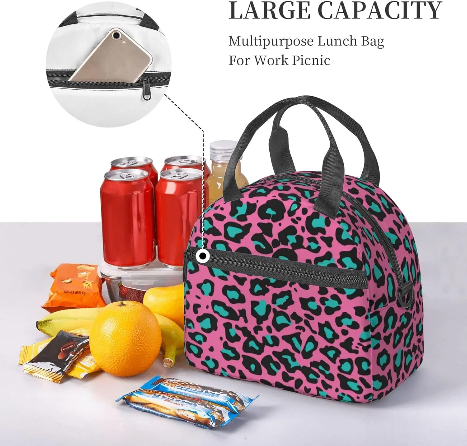 Floral,Insulated Lunch Bag for Women/Men,Floral Ornate Pattern Cultural,Reusable Leakproof Cooler Tote Bag Organizer with Adjustable Shoulder Strap for Adult,Orange Blue