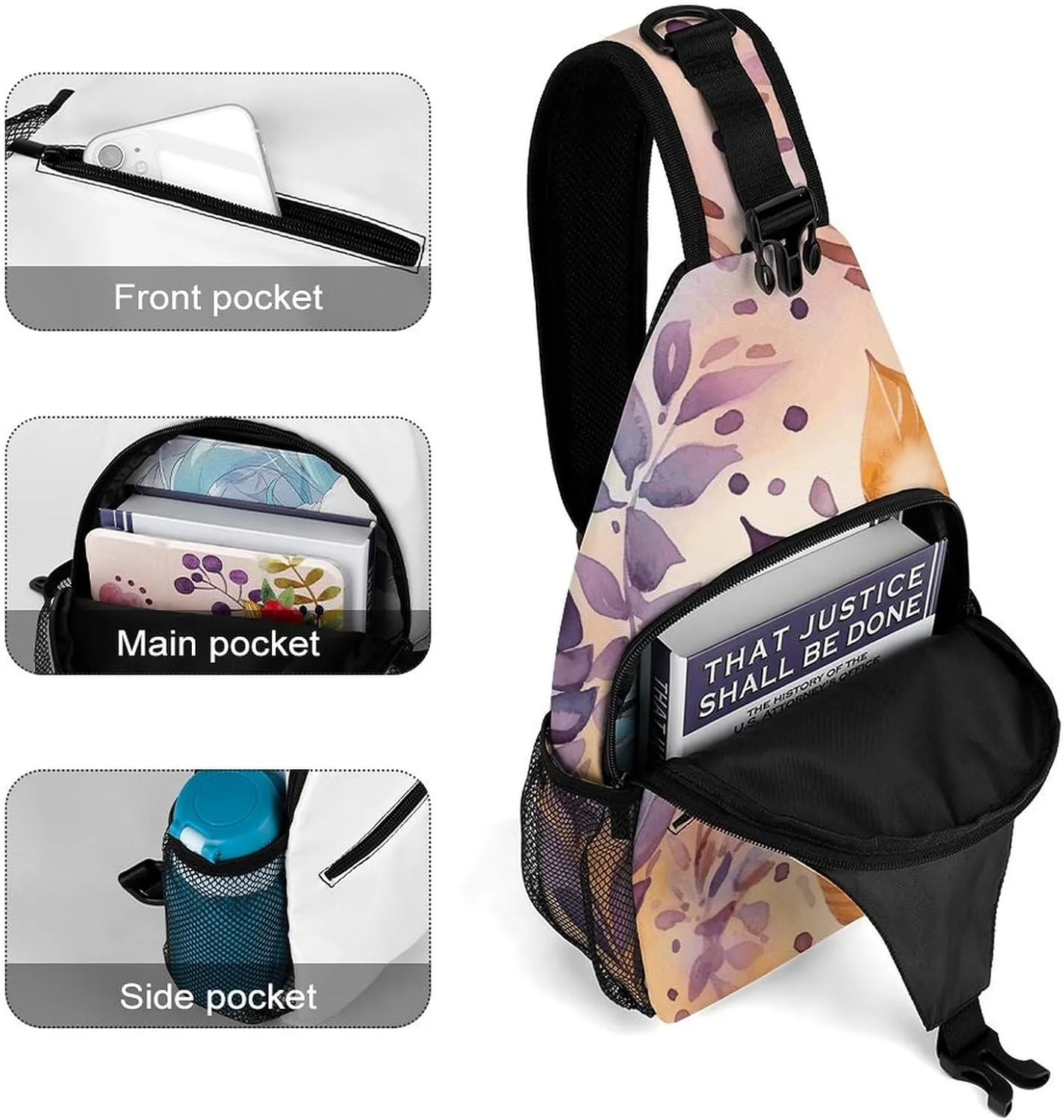 Flower And Leaf Pattern Sling Bag Crossbody Bags Cross Body Bag Fanny Packs Chest Bags Sling Purses for Travel