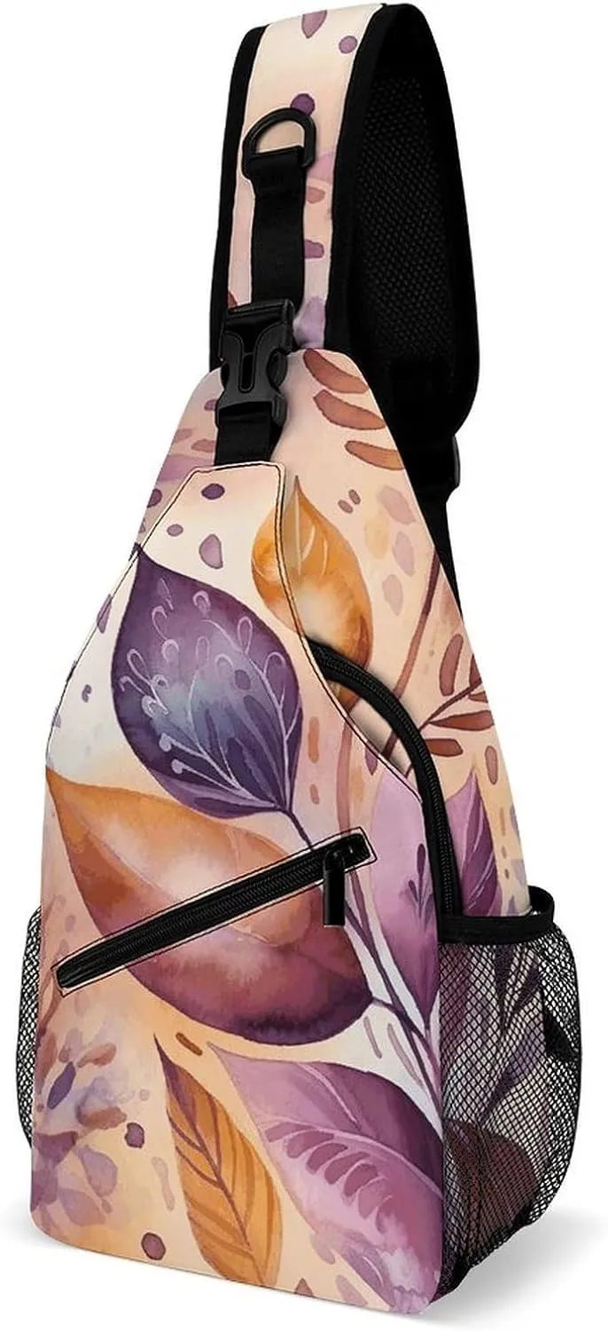 Flower And Leaf Pattern Sling Bag Crossbody Bags Cross Body Bag Fanny Packs Chest Bags Sling Purses for Travel