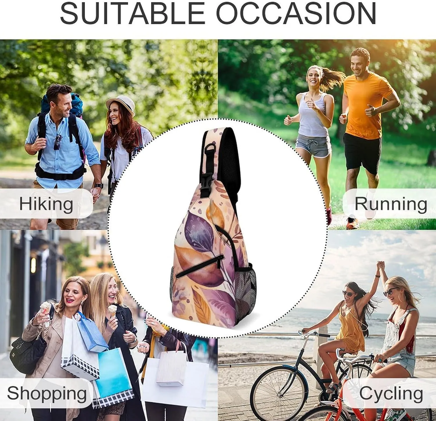 Flower And Leaf Pattern Sling Bag Crossbody Bags Cross Body Bag Fanny Packs Chest Bags Sling Purses for Travel