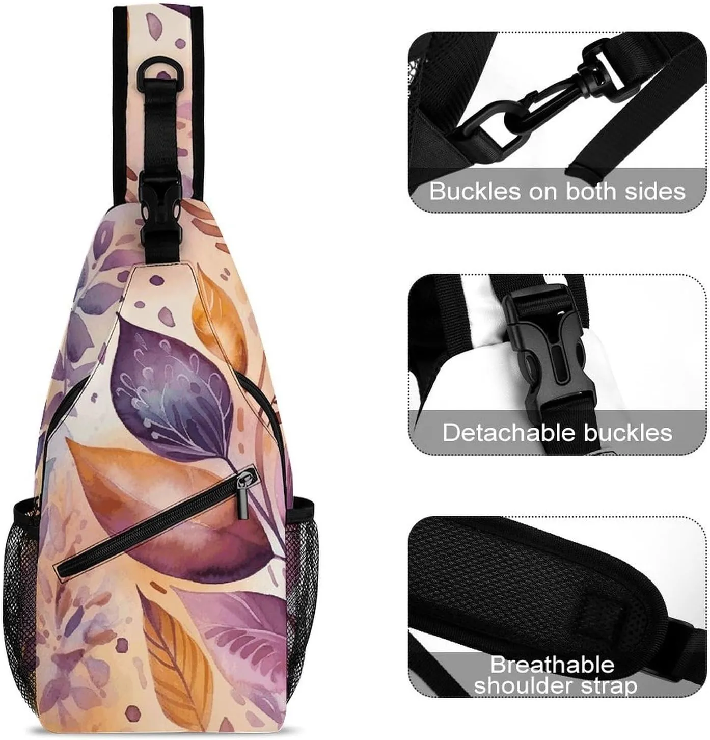 Flower And Leaf Pattern Sling Bag Crossbody Bags Cross Body Bag Fanny Packs Chest Bags Sling Purses for Travel