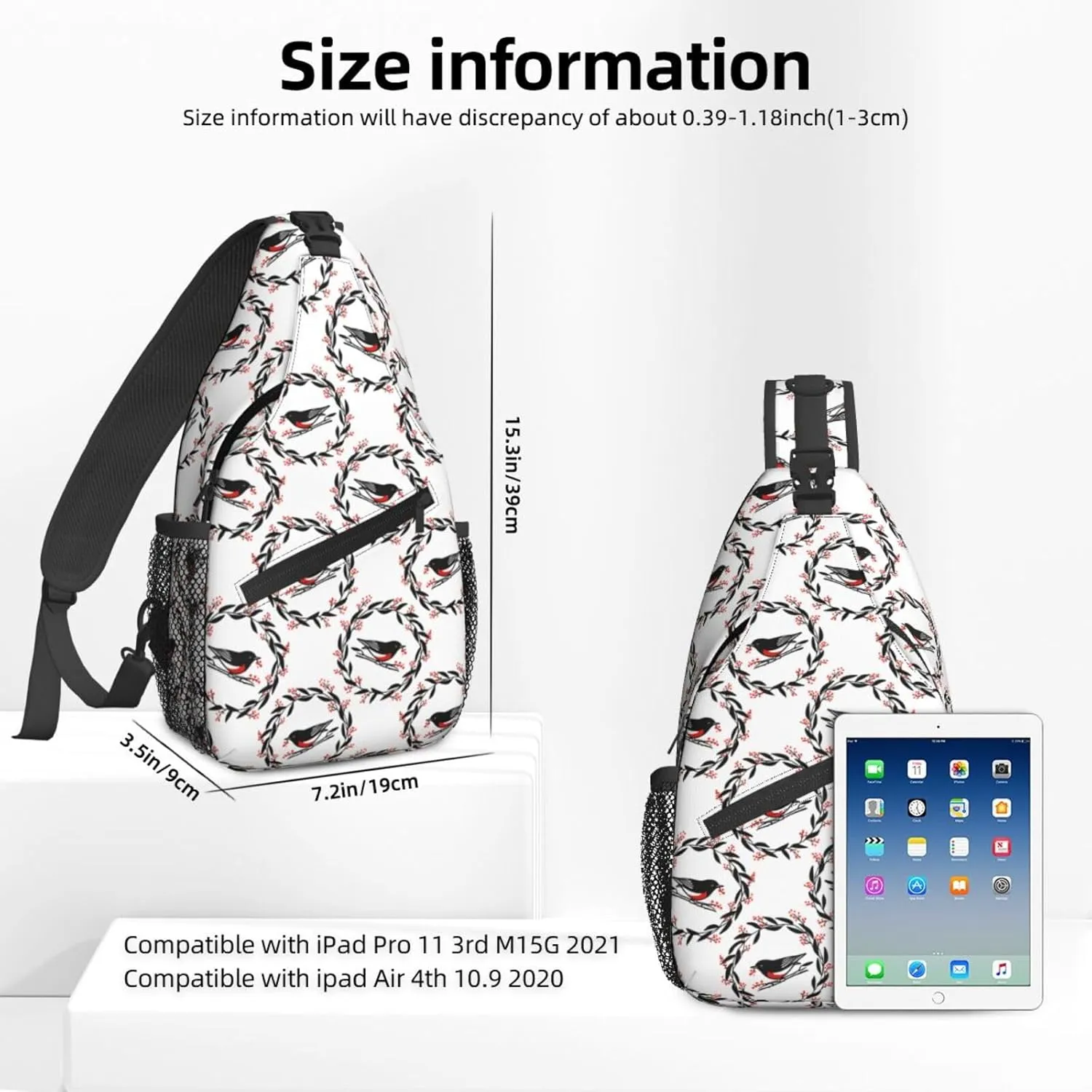 Flower Garland Bird Sling Bag For Women Crossbody Shoulder Bag Casual Daypack Backpacks Men Chest Bag Gym Cycling Travel Hiking