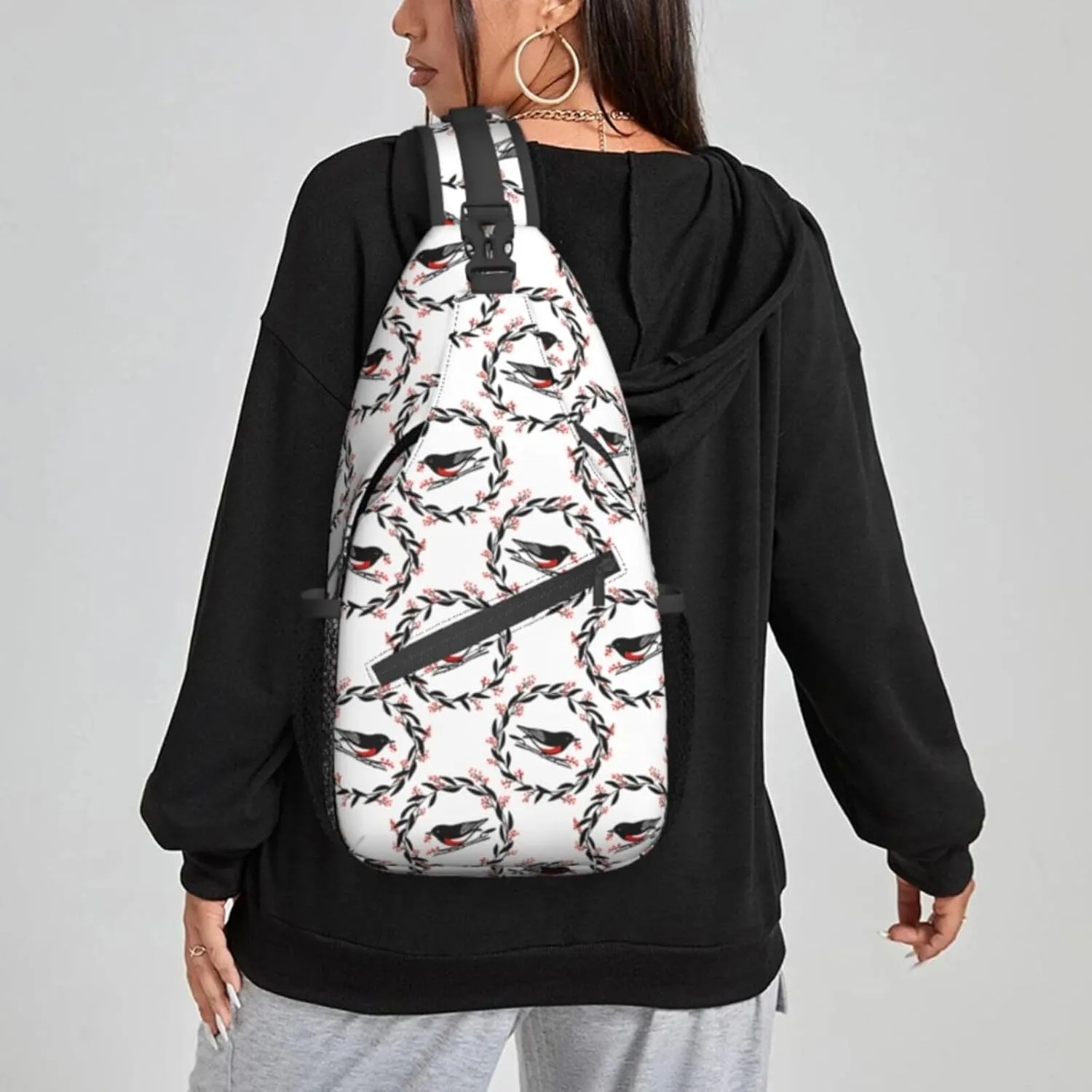 Flower Garland Bird Sling Bag For Women Crossbody Shoulder Bag Casual Daypack Backpacks Men Chest Bag Gym Cycling Travel Hiking