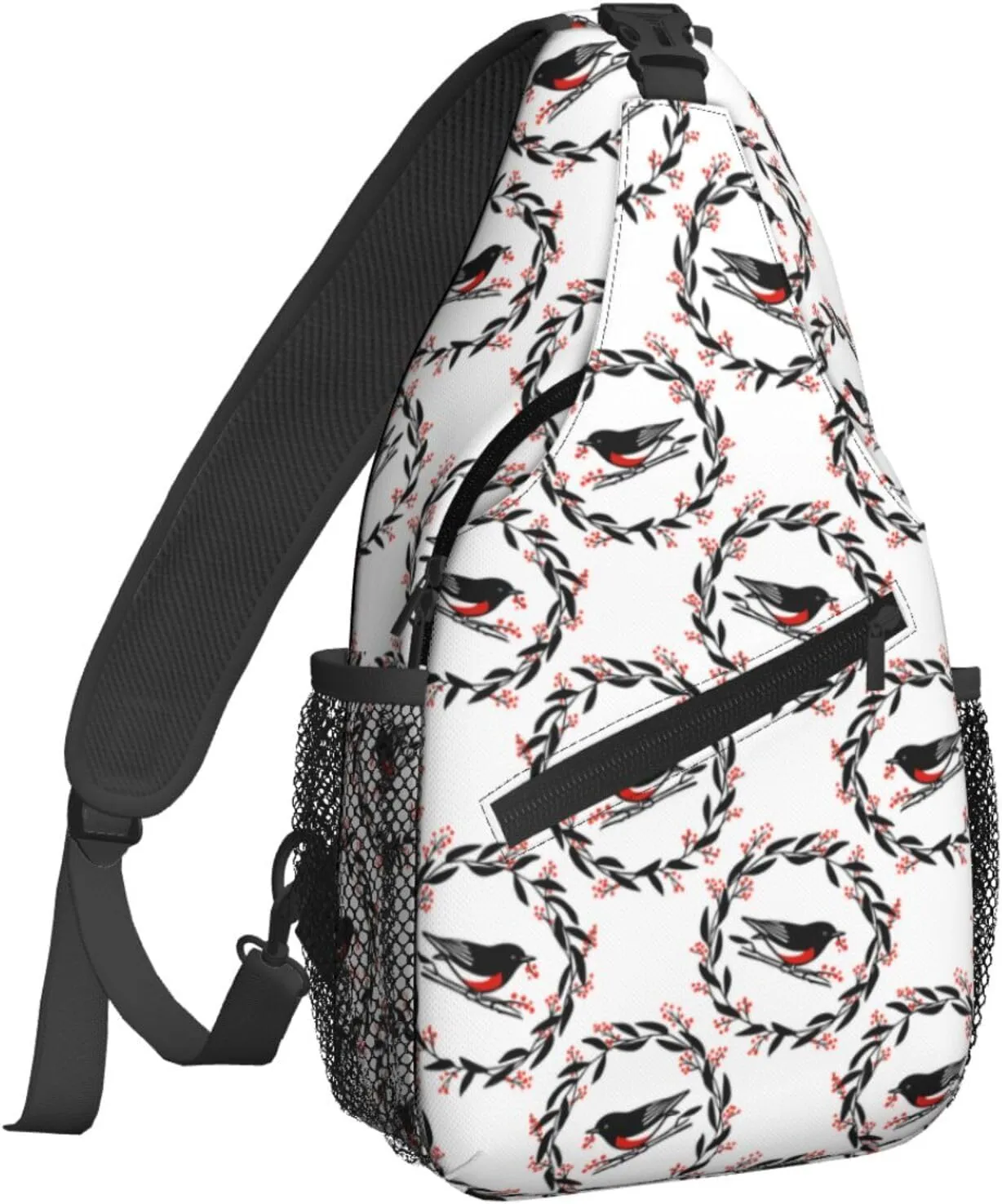 Flower Garland Bird Sling Bag For Women Crossbody Shoulder Bag Casual Daypack Backpacks Men Chest Bag Gym Cycling Travel Hiking