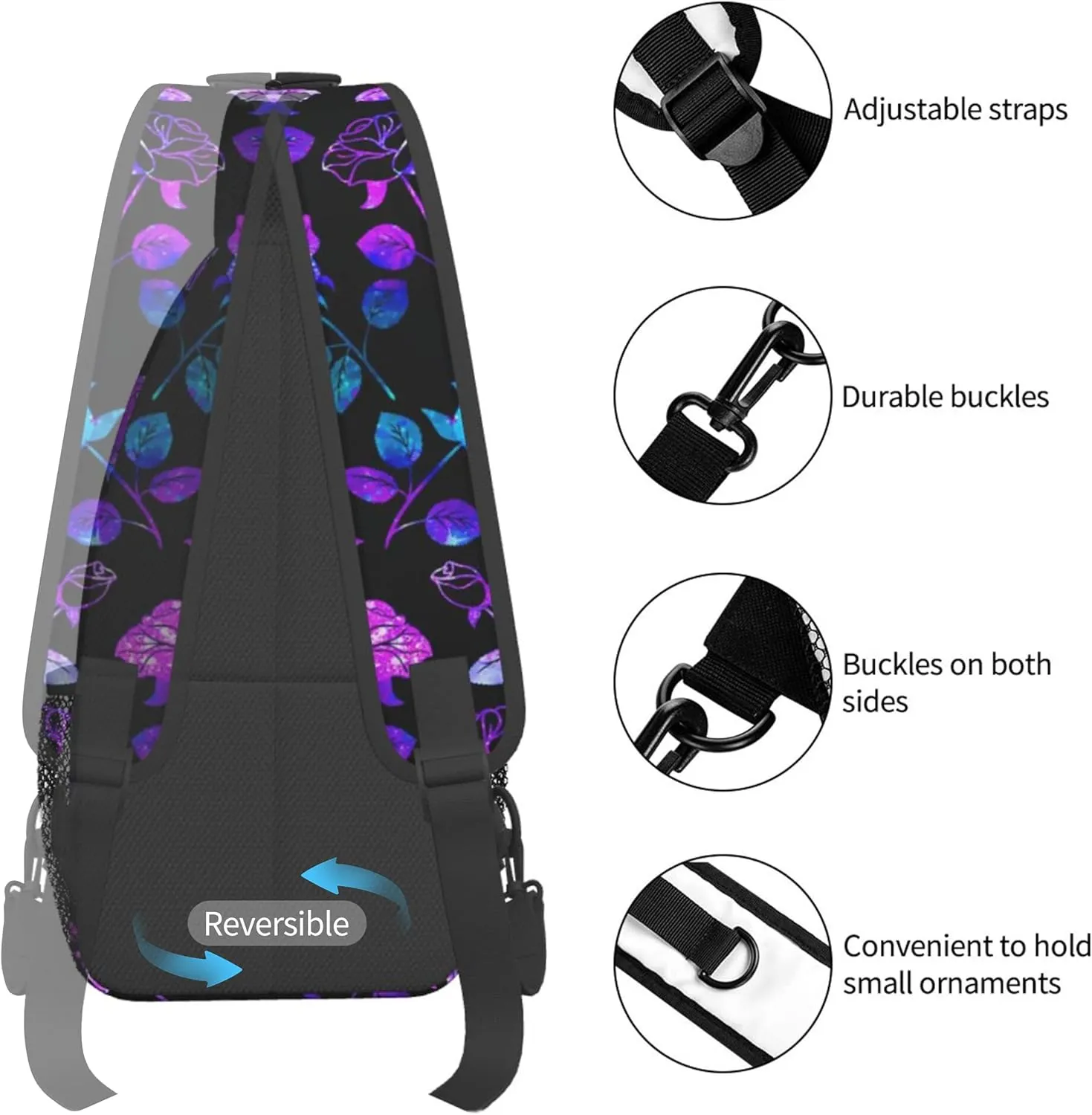 Flower Sling Bag,Lightweight Crossbody Sling Backpack Chest Bag Adjustable Casual Shoulder Backpack Floral Design Travel Hiking Daypack for Men Women