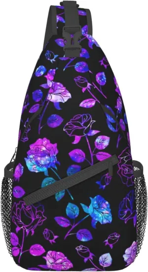 Flower Sling Bag,Lightweight Crossbody Sling Backpack Chest Bag Adjustable Casual Shoulder Backpack Floral Design Travel Hiking Daypack for Men Women