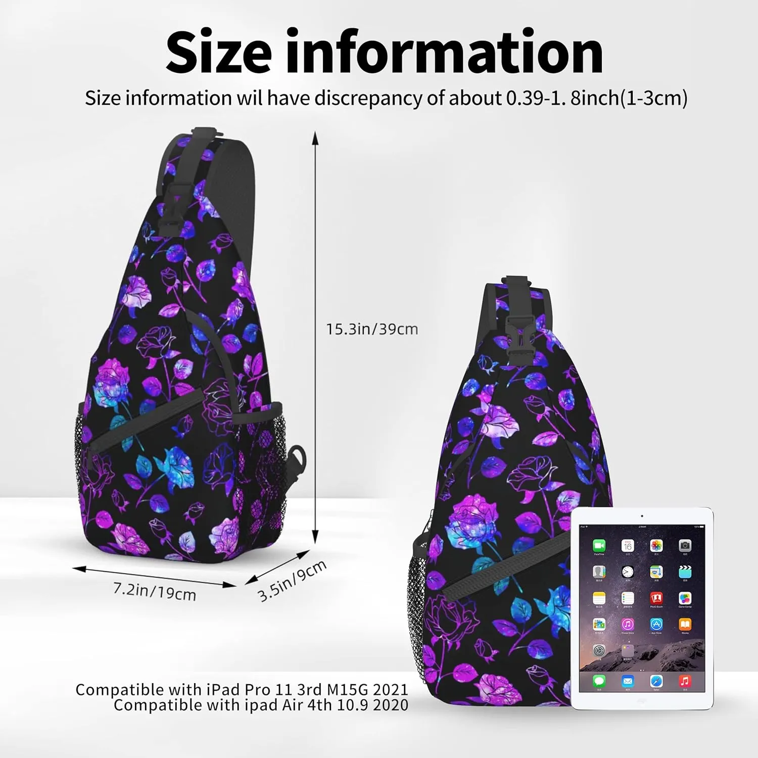Flower Sling Bag,Lightweight Crossbody Sling Backpack Chest Bag Adjustable Casual Shoulder Backpack Floral Design Travel Hiking Daypack for Men Women