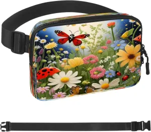 Flowering Shrubs Ladybug Fanny Packs for Women Men, Crossbody Belt Bag with Zipper Pockets,Waterproof Waist Packs with Adjustable Strap for Workout Running Traveling Hiking