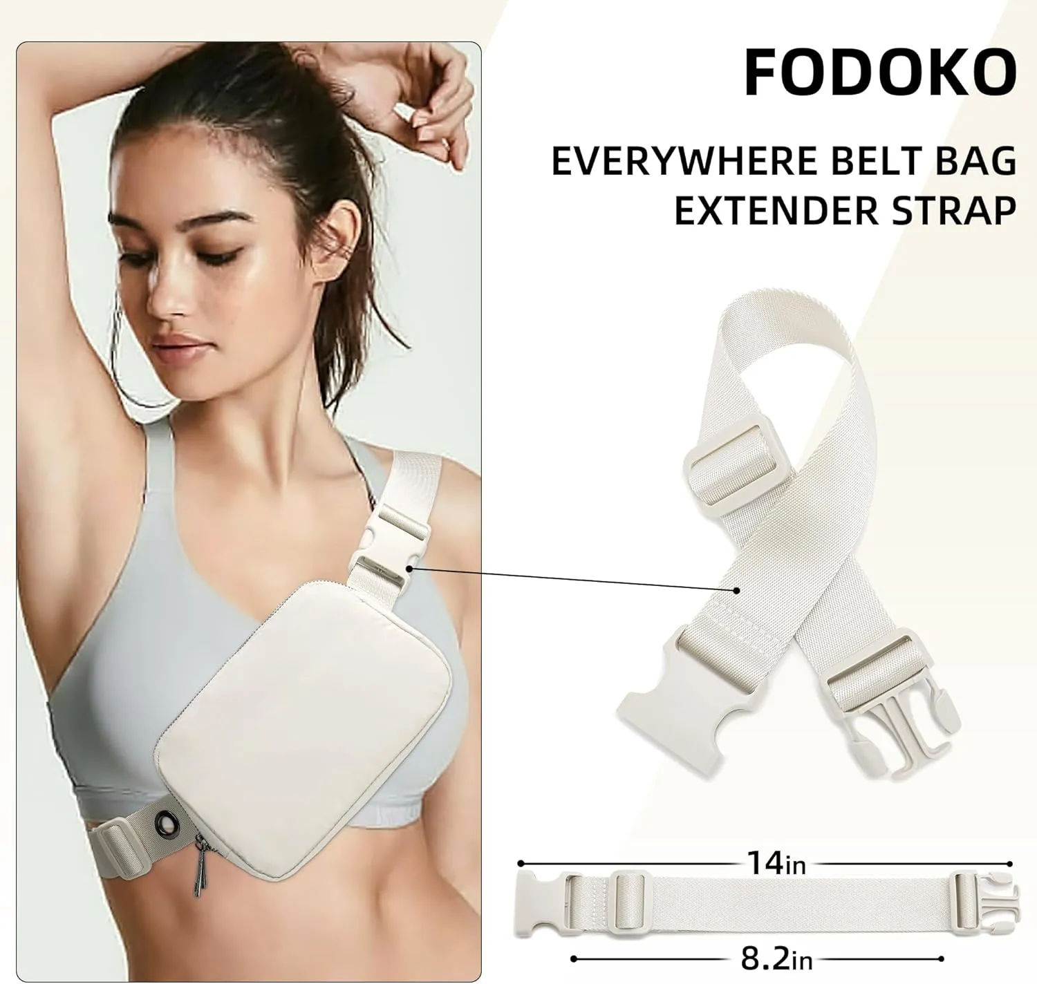 FODOKO Belt Bag Fanny Pack Extender Adjustable Elastic Strap, Belt Extender for Waist Bum Bag Compatible with Everywhere Belt Bag White
