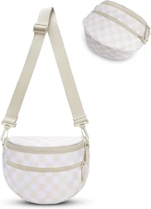 FODOKO Black and White Checkered Crossbody Bag Bum Bag for Women,checkered fanny pack Handbags Wallets Small Slouchy Belt Bag (beige)