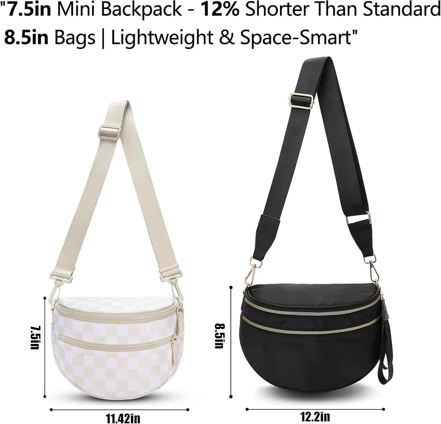 FODOKO Black and White Checkered Crossbody Bag Bum Bag for Women,checkered fanny pack Handbags Wallets Small Slouchy Belt Bag (beige)