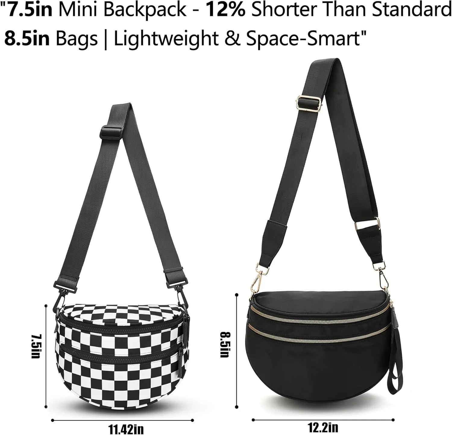 FODOKO Black and White Checkered Crossbody Bag Bum Bag for Women,checkered fanny pack Handbags Wallets Small Slouchy Belt Bag (black)