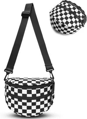 FODOKO Black and White Checkered Crossbody Bag Bum Bag for Women,checkered fanny pack Handbags Wallets Small Slouchy Belt Bag (black)