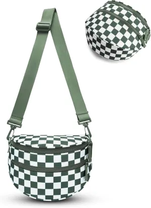 FODOKO Black and White Checkered Crossbody Bag Bum Bag for Women,checkered fanny pack Handbags Wallets Small Slouchy Belt Bag (pea green)