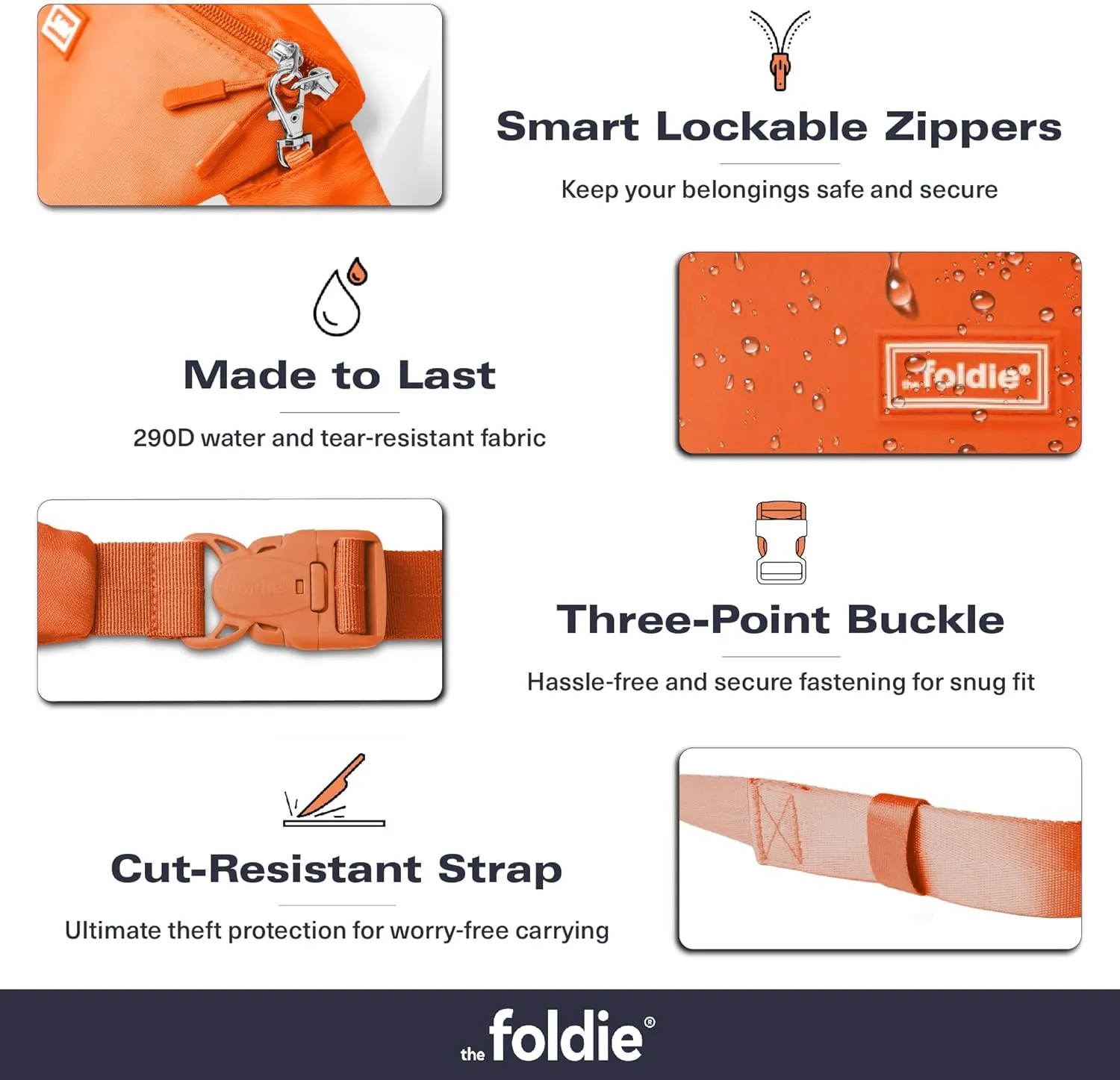 Foldable Crossbody Bags for Women & Men - Anti-Theft RFID-Safe Fanny Pack with Smart Lockable Zippers and Cut-Resistant Strap - Lightweight Waist Pack for Travel & Everyday Use - Orange