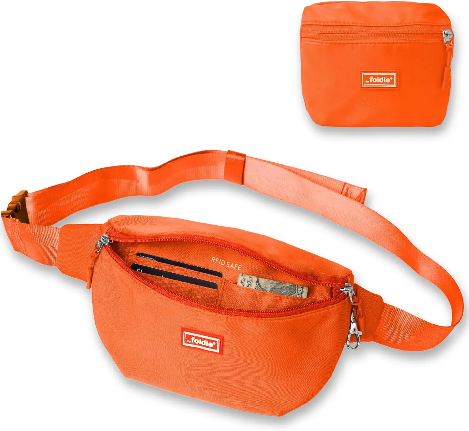 Foldable Crossbody Bags for Women & Men - Anti-Theft RFID-Safe Fanny Pack with Smart Lockable Zippers and Cut-Resistant Strap - Lightweight Waist Pack for Travel & Everyday Use - Orange