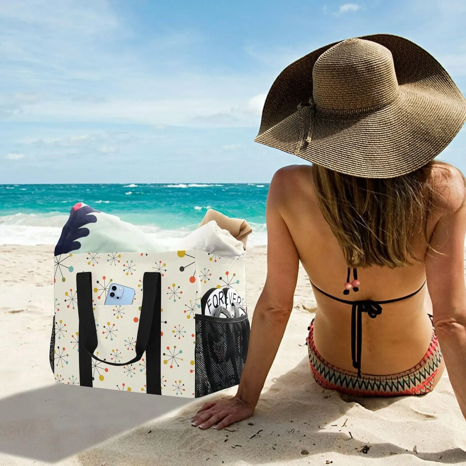 Foldable Grocery Reusable Tote Grocery Bag, Travel Canvas Shoulder Bags, Large Casual Laundry Pool Beach Bag