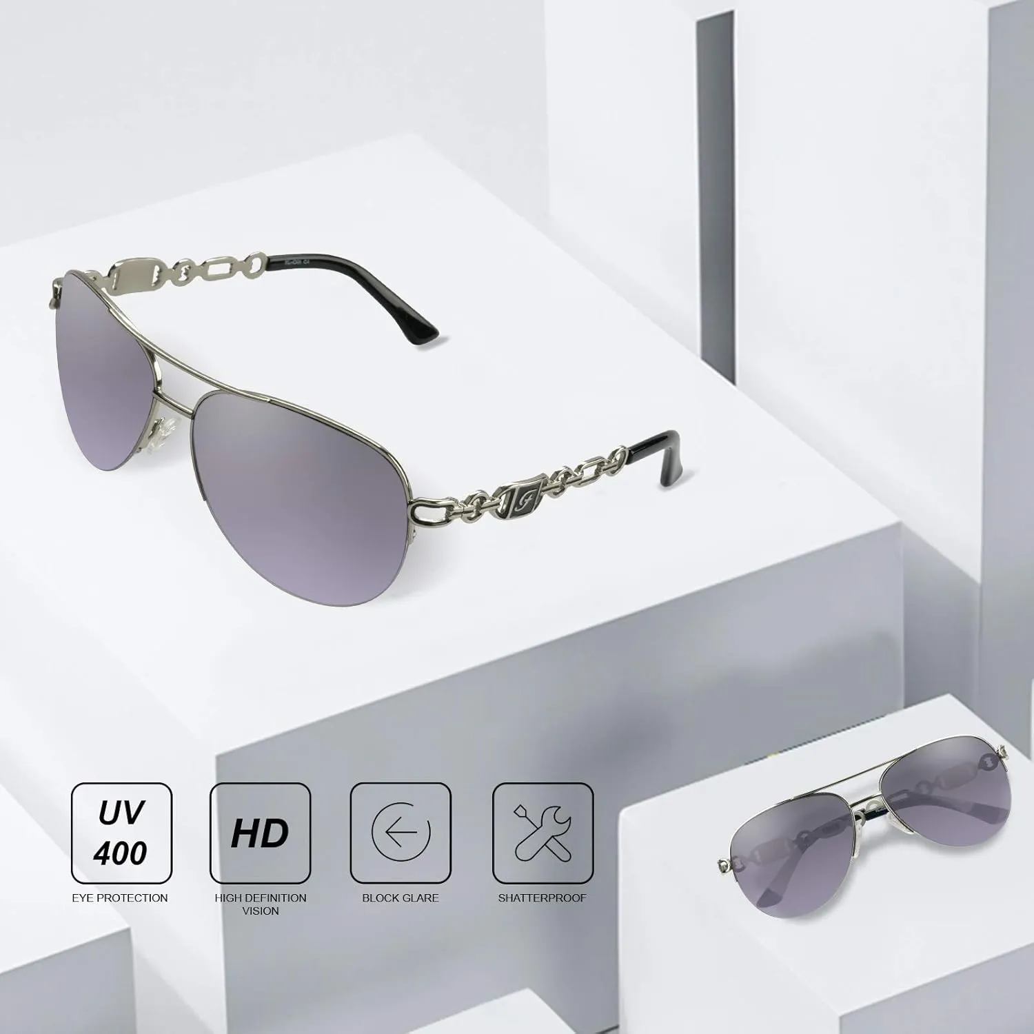 FONHCOO Aviator Sunglasses for Women Men Metal Frame UV400 Mirrored Sunglasses