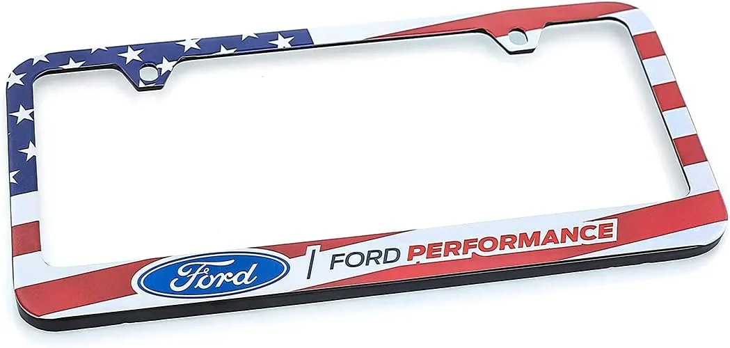 Ford Performance American Flag Patriotic Red White Blue UV Printed Metal License Plate Frame