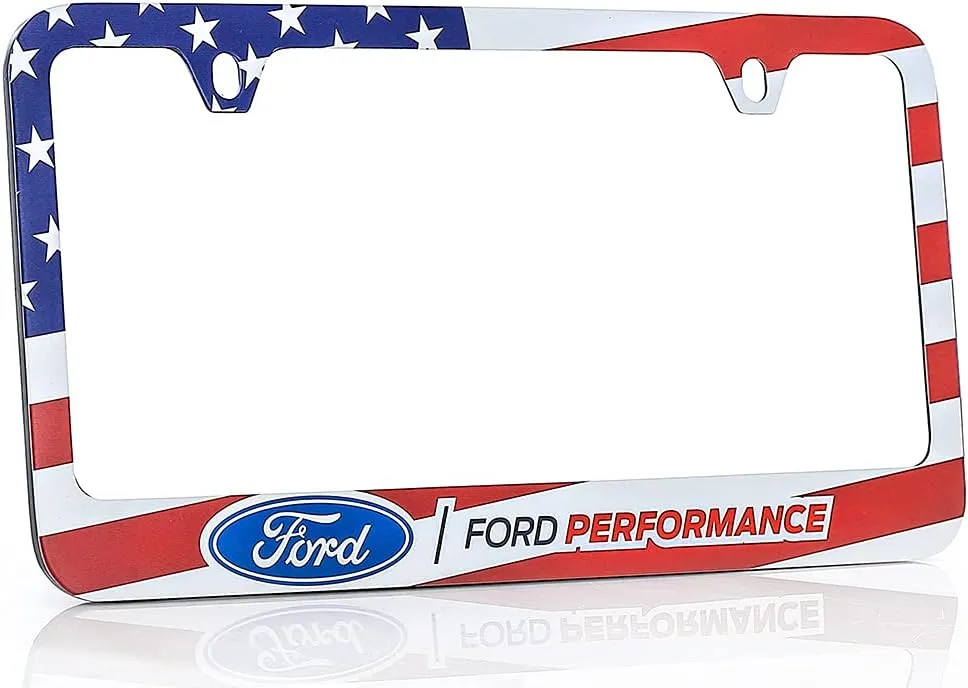 Ford Performance American Flag Patriotic Red White Blue UV Printed Metal License Plate Frame