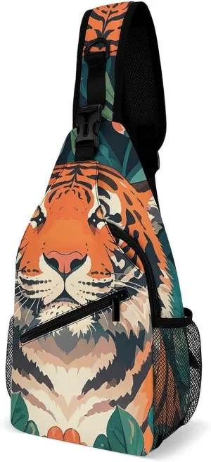Forest Tiger Crossbody Bags Mini Sling Bag Fanny Chest Bag Travel Daypack Sling Backpack for Men Women