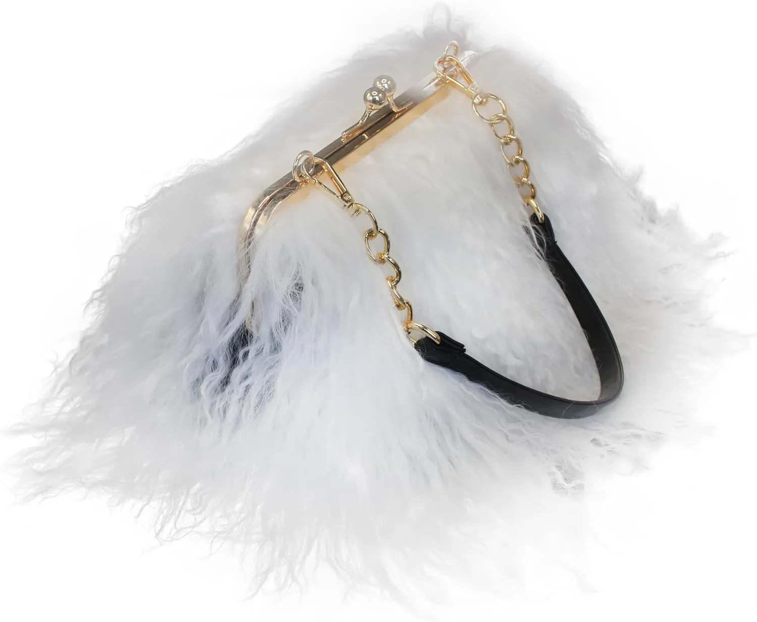 Fosrion Elegance Fluff Pure White Wool Handbag with Dual Strap Versatility
