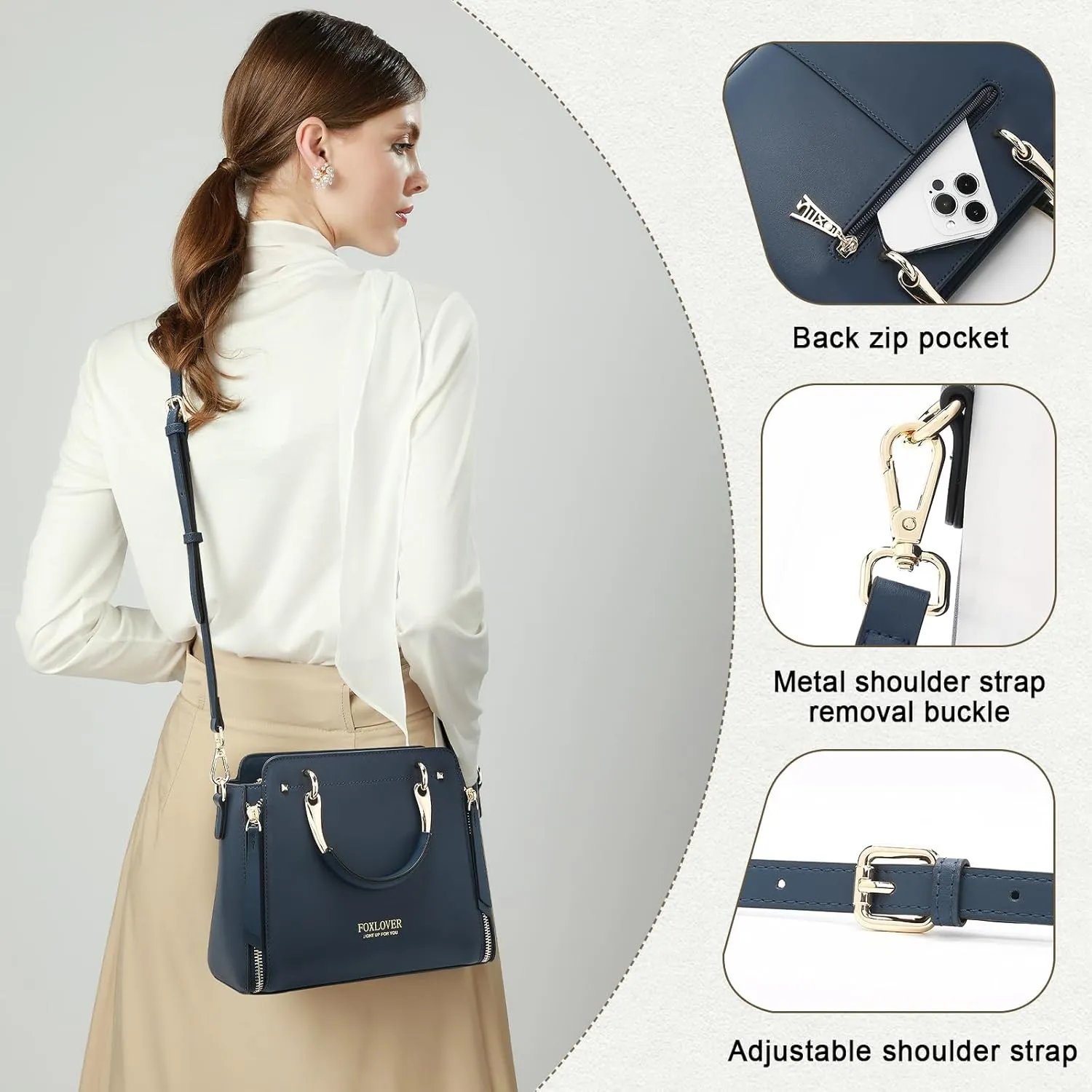FOXLOVER Crossbody Bags for Women Satchel Handbags Medium Size Women's Top-Handle Shoulder Handbag with Zipper Pocket