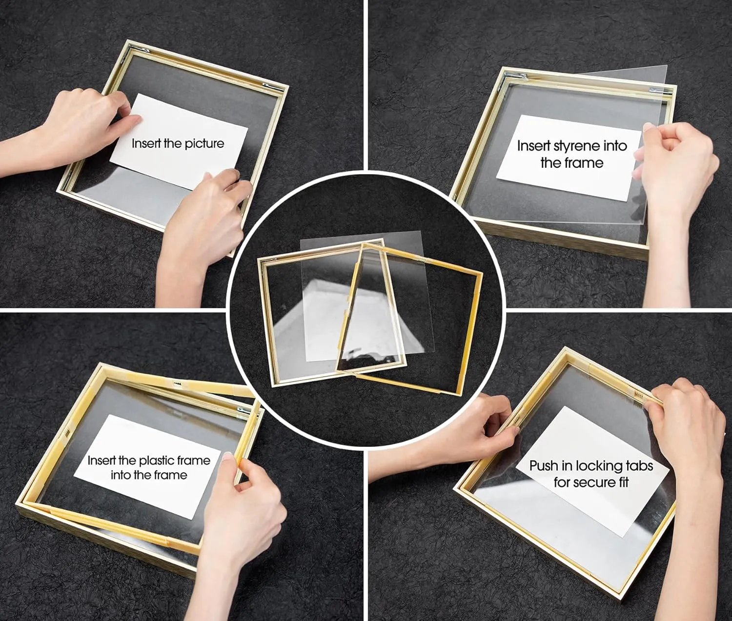 Frametory, Floating Picture Frame 8x8 - Black Aluminum Metal Photo Frame - Real Glass of Front - for Wall Mount Displays