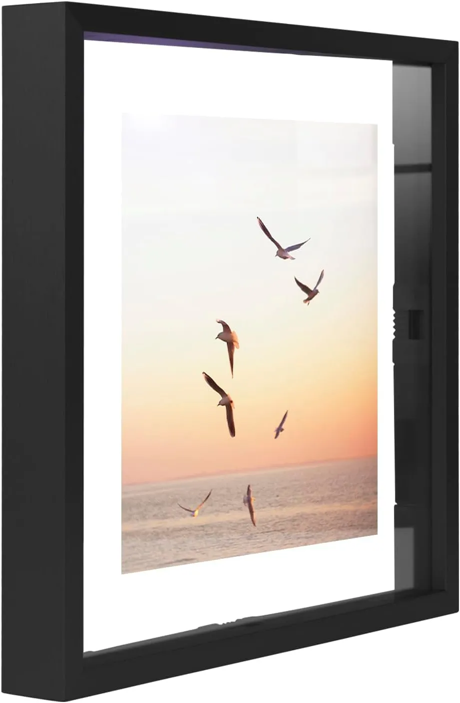 Frametory, Floating Picture Frame 8x8 - Black Aluminum Metal Photo Frame - Real Glass of Front - for Wall Mount Displays