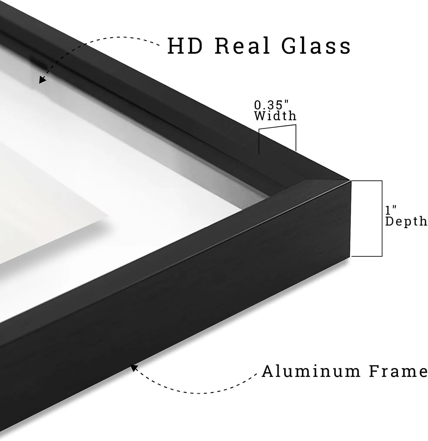 Frametory, Floating Picture Frame 8x8 - Black Aluminum Metal Photo Frame - Real Glass of Front - for Wall Mount Displays