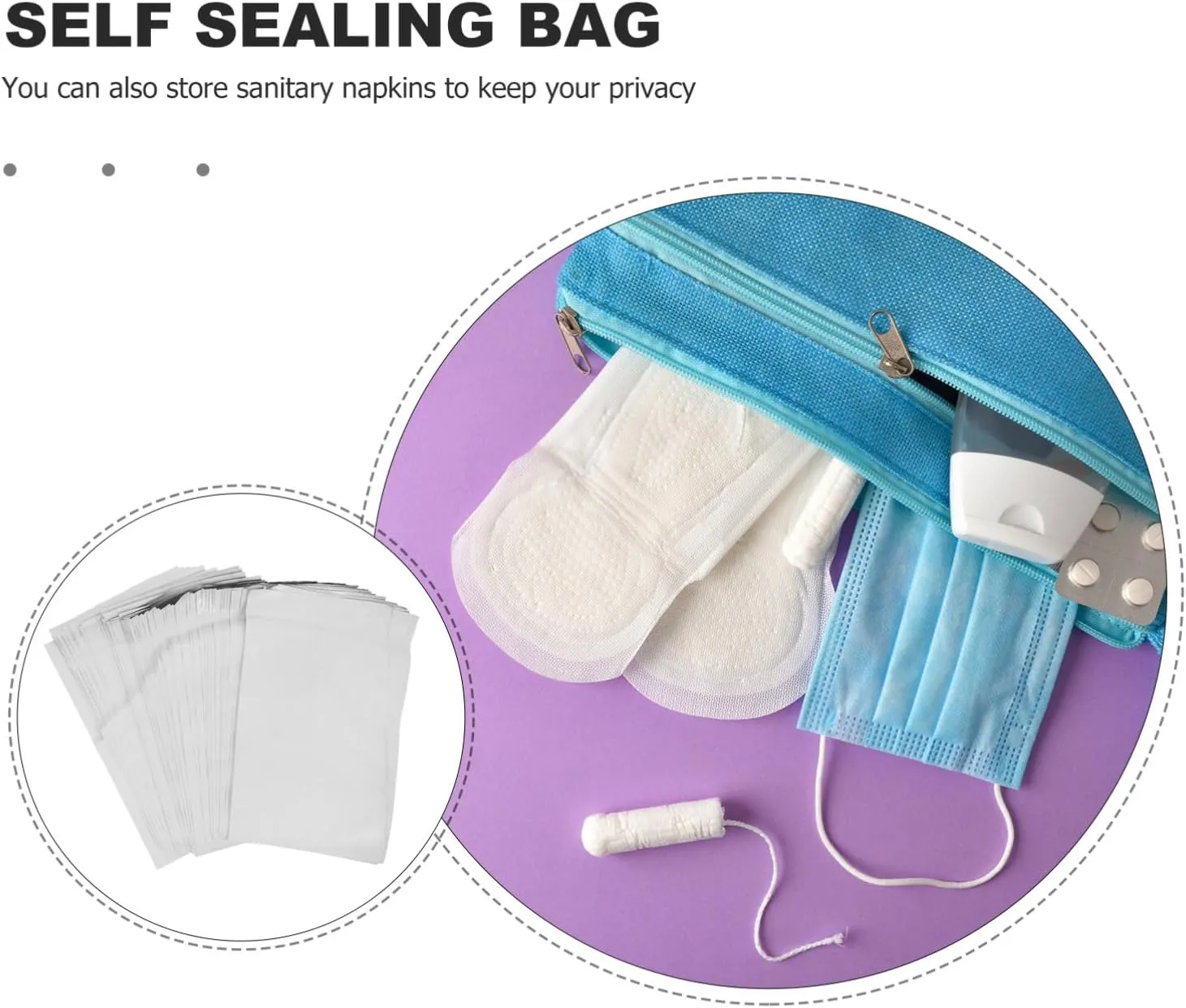 FRCOLOR 4sets 100pcs Women Sanitary Trash Storage Bags Leak Disposal Bag for Menstrual Pads Self Sealing Privacy Protection Compact Durable Design for Personal Use and Travel 100pcs*4