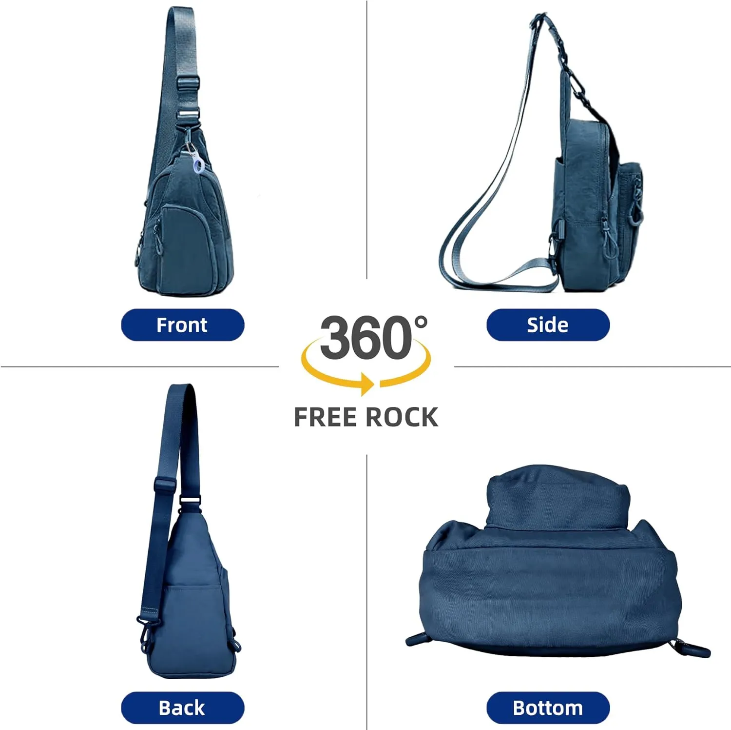 FREE ROCK Small Crossbody Bag Mini Nylon Sling Bag Cross Body Bag Chest Bag For Outdoors Hiking Traveling For Women Men (Blue)