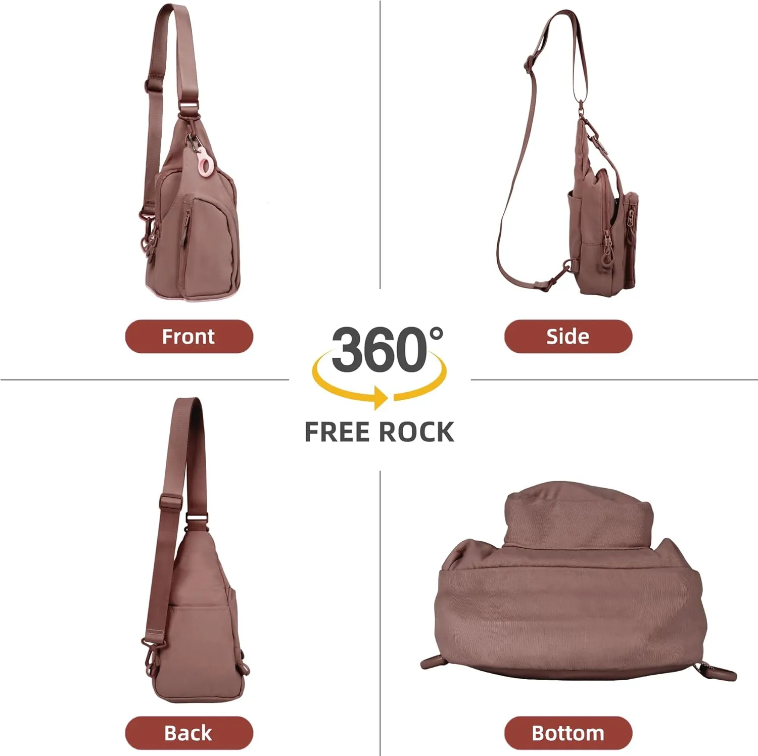 FREE ROCK Small Crossbody Bag Mini Nylon Sling Bag Cross Body Bag Chest Bag For Outdoors Hiking Traveling For Women Men (Brown)