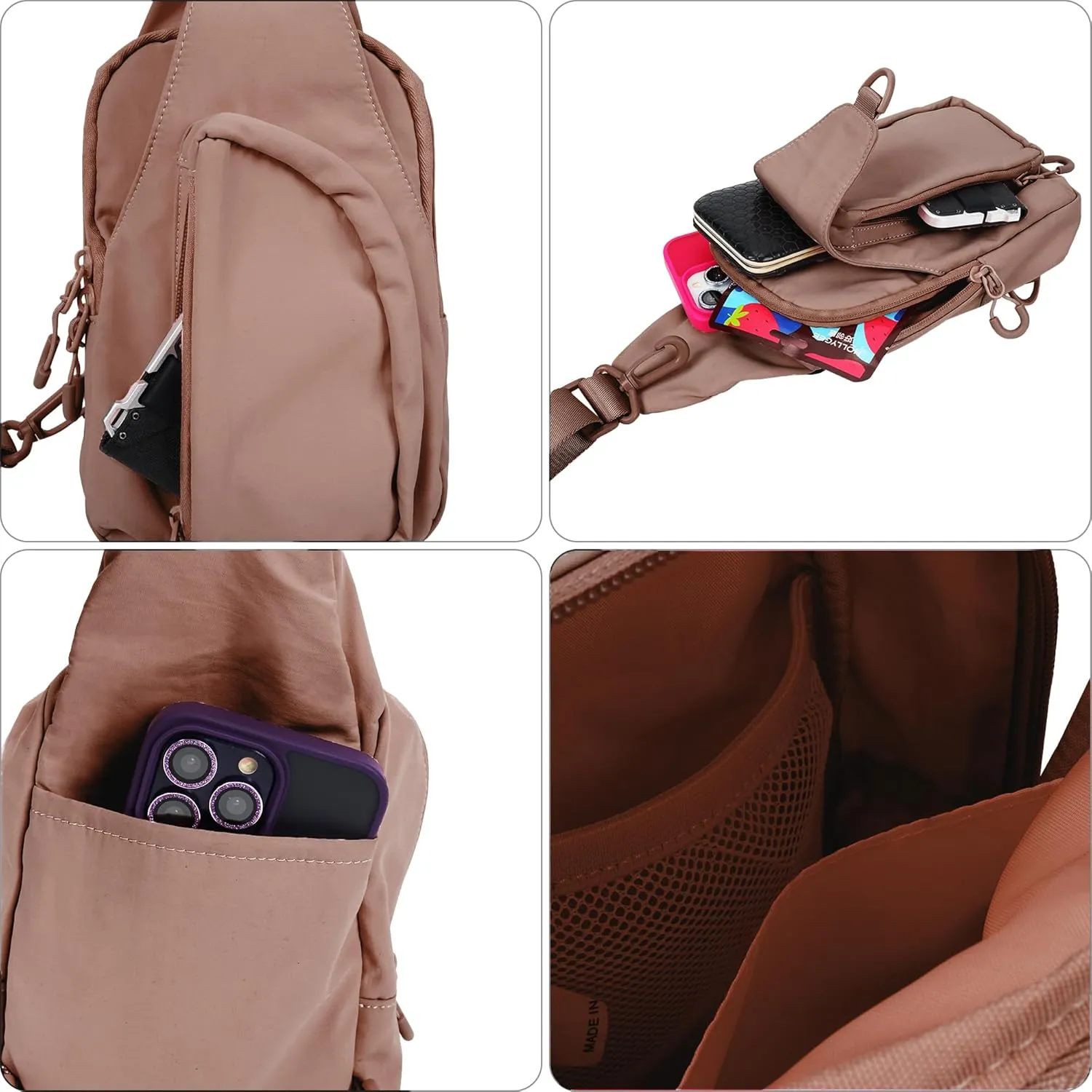 FREE ROCK Small Crossbody Bag Mini Nylon Sling Bag Cross Body Bag Chest Bag For Outdoors Hiking Traveling For Women Men (Brown)