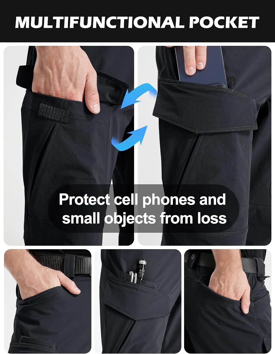 FREE SOLDIER Men's Tactical Water Repellent Ripstop Cargo Work Pants Men Hiking Nylon Spandex Trousers with 8 Pockets