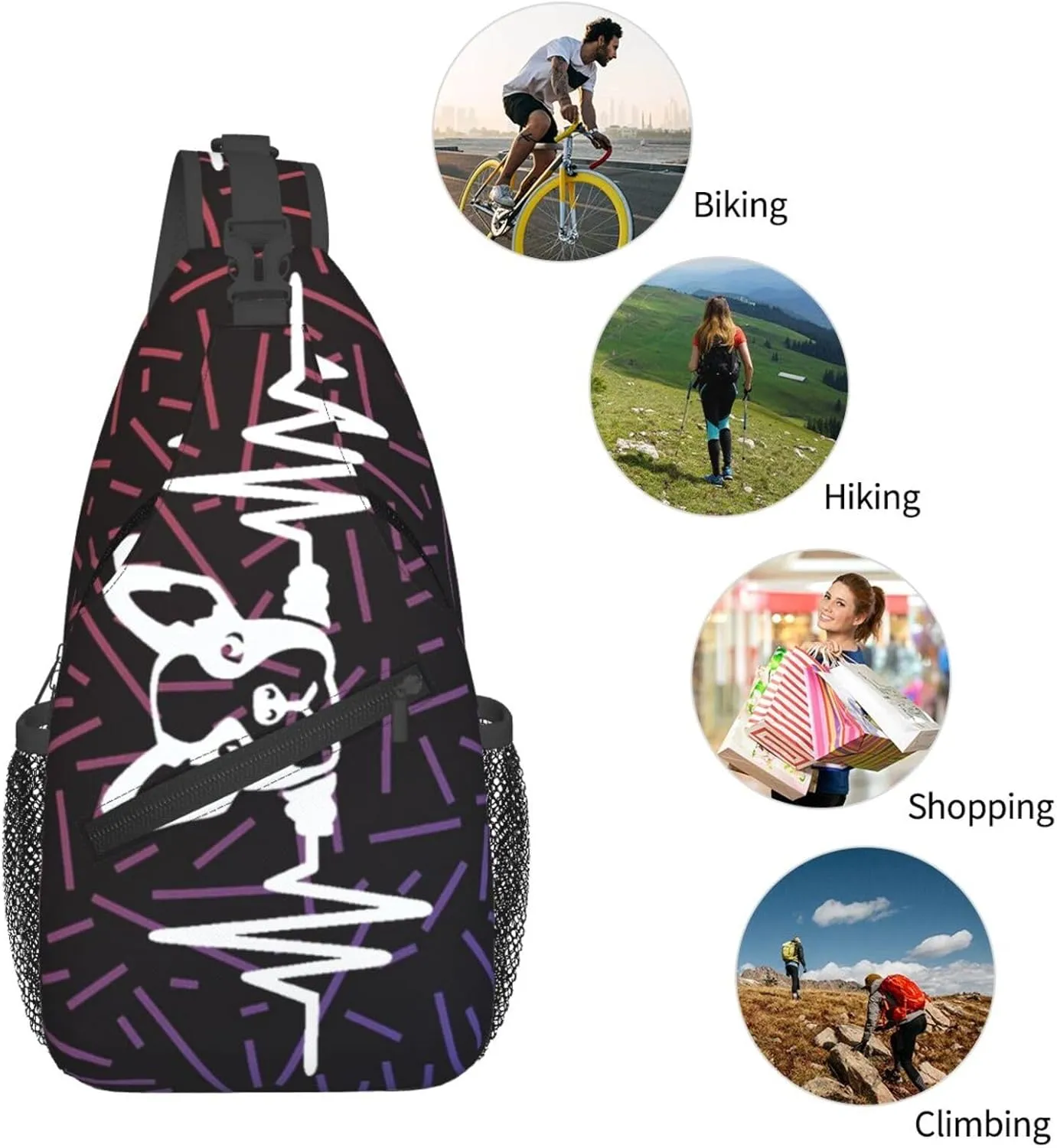 French Bulldog Heartbeat Crossbody For Men Women Sling Chest Bag Shoulder Bag Lightweight One Strap Backpack Multipurpose Travel Hiking Daypack