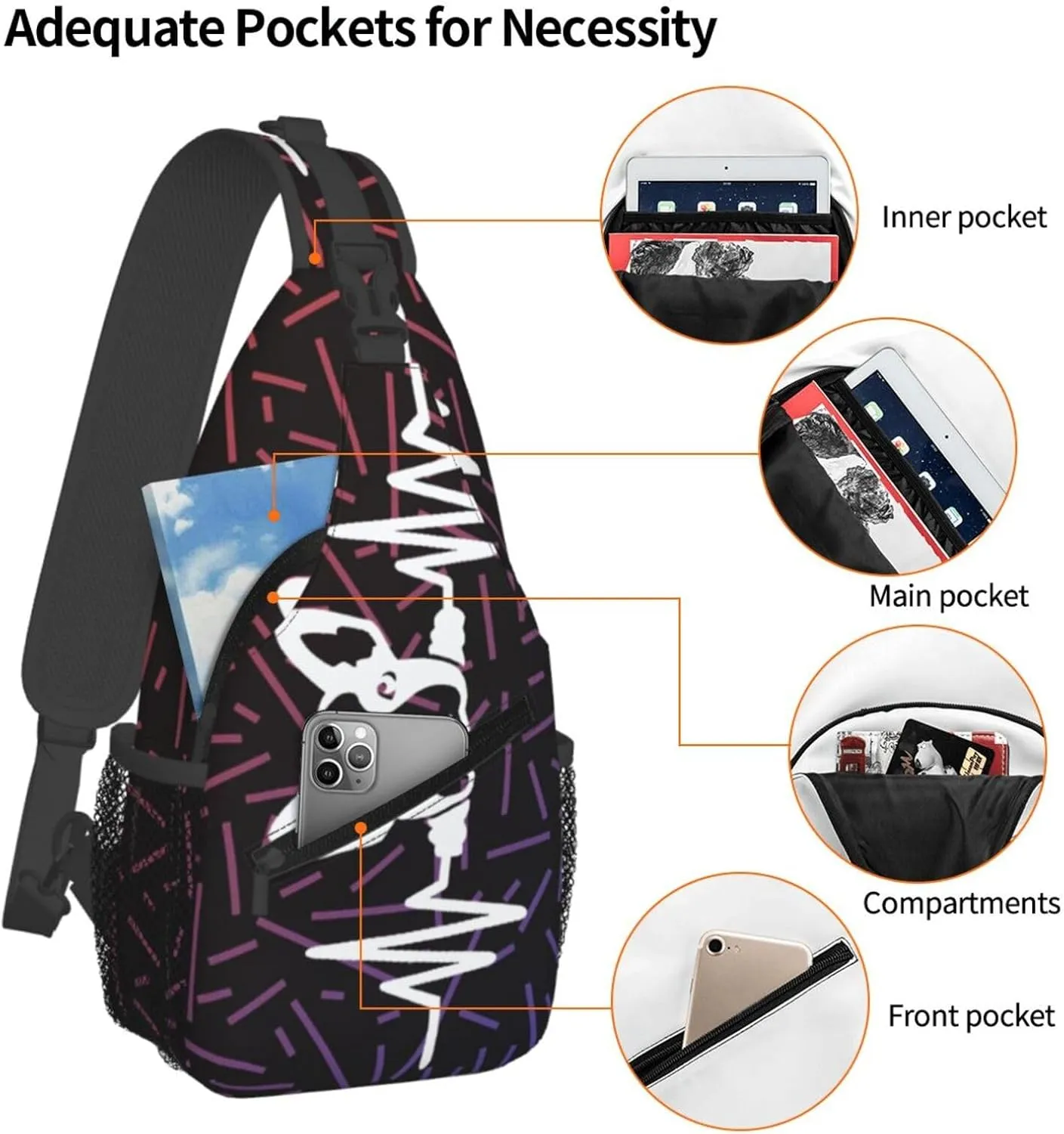 French Bulldog Heartbeat Crossbody For Men Women Sling Chest Bag Shoulder Bag Lightweight One Strap Backpack Multipurpose Travel Hiking Daypack