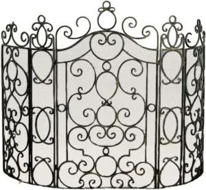 French Quarter Ornate Iron Scroll Fireplace Screen Vintage Style Firescreen