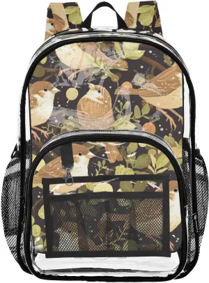 FRODOTGV Sparrow Birds Backpack Clear for School Clear Book Bags for Boys Transparent Heavy Duty Bags