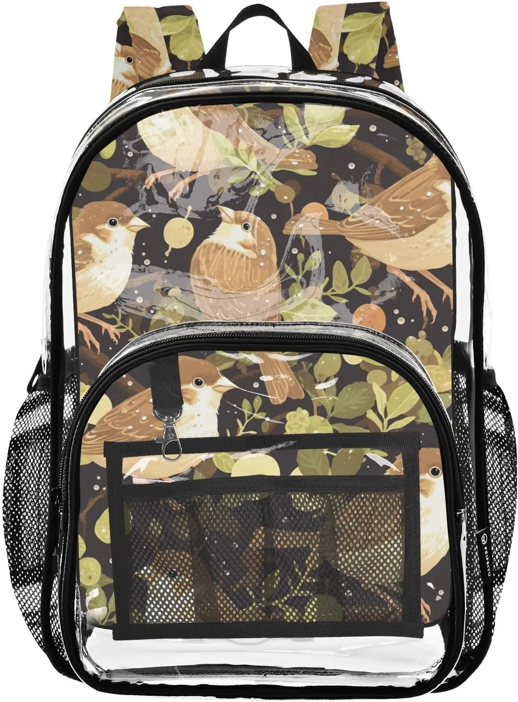 FRODOTGV Sparrow Birds Backpack Clear for School Clear Book Bags for Boys Transparent Heavy Duty Bags