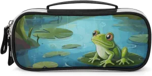 Frog in A Pond Leather Makeup Bag Portable Small Cosmetic Organizer Waterproof Toiletry Bags Brushes Pencils And Travel Make Up Accessories