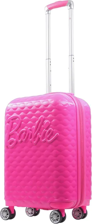 FUL Barbie 22.5 Inch Carry On Luggage, 3D Quilted Hardshell Rolling Suitcase with Spinner Wheels, Pink, 22.5 x 14 x 9.5 inches