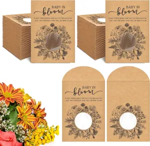 Fumete 100 Pack Baby in Bloom Baby Shower Favor For Guest Wildflower Seeds Packets Party Favor with Window Envelopes Resealable Organizer Storage Bag for Gender Reveal Party