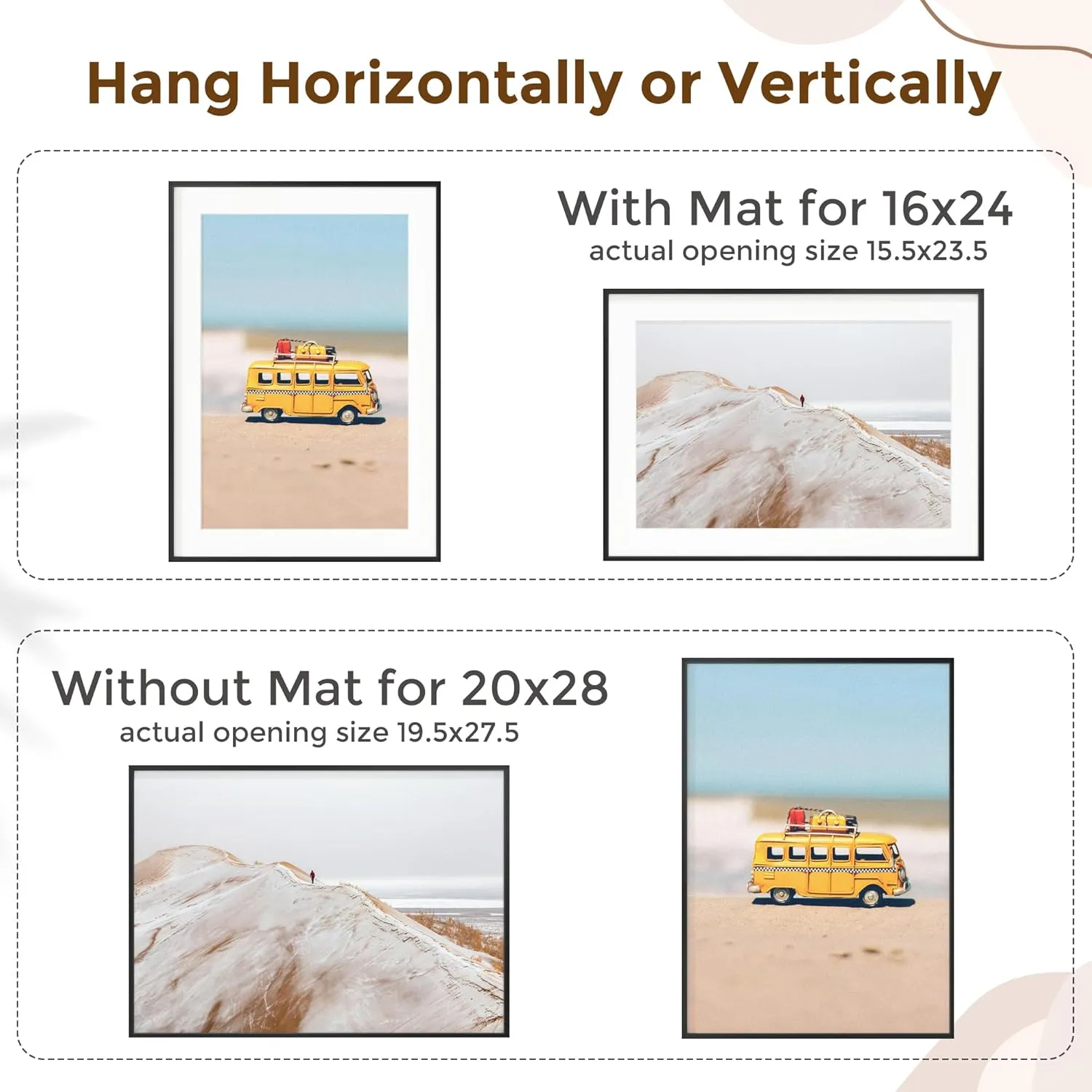 Fun Memories 20x28 Picture Frame, 20 x 28 Metal Poster Frame with Mat for 14x22 Photo - HD Tempered Glass - Vertical and Horizontal Display