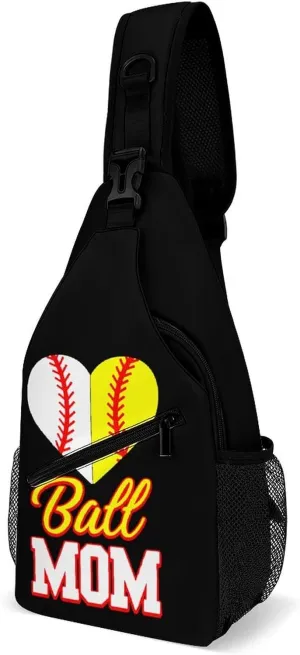Funny Ball Mom Softball Baseball Sling Backpack Multipurpose Crossbody Shoulder Bag Printed Chest Bag Travel Hiking Daypack, 38x20cm, style
